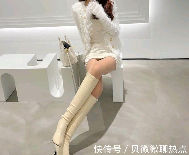 牛皮|白色小牛皮经典款细跟小腿靴