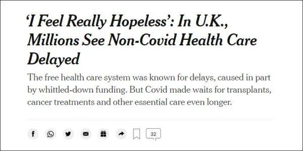 英国|“因为新冠，500万英国患者被迫拖延治疗”