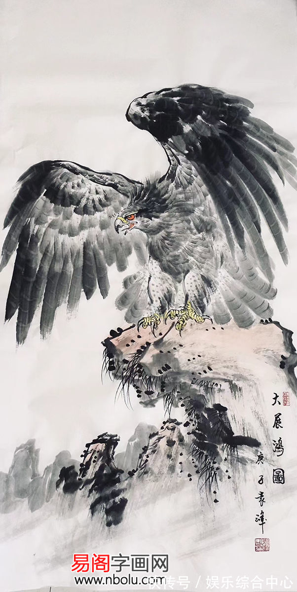 逸气横生$画家袁峰画鹰 ：鹰击长空，雄风万里