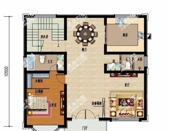 主卧室|尺寸相同的两栋农村别墅,采用不同风格设计,客厅都挑空