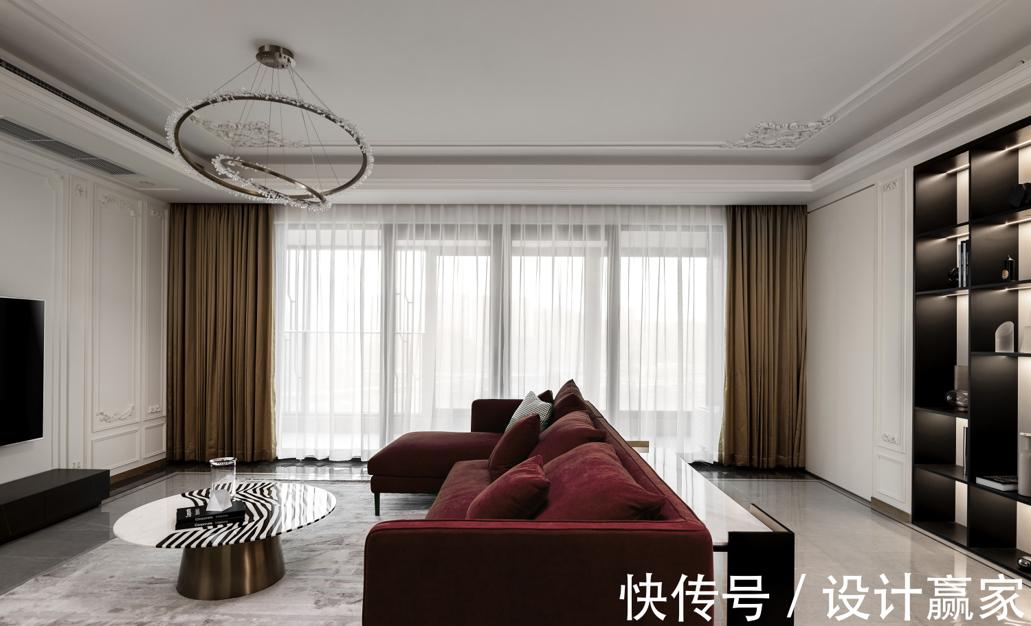 欧式|161㎡精致优雅四居,浪漫酒红+轻奢金,演绎欧式文艺范