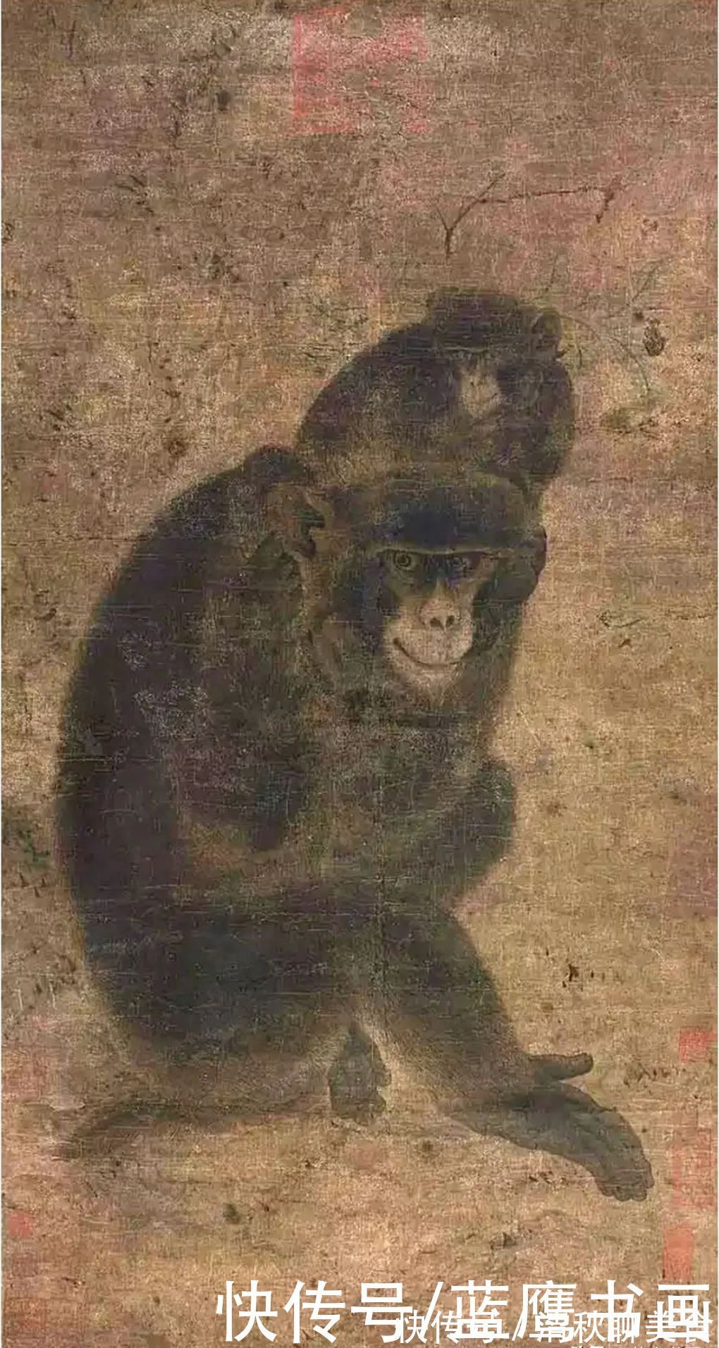 印章&无名古画《子母猴图》,并非出自名家之手,上面的印章耐人寻味