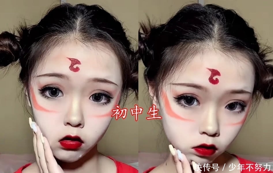 哪吒仿妆有点帅？小学生已经够还原了，看到大学生：放过双眼吧！
