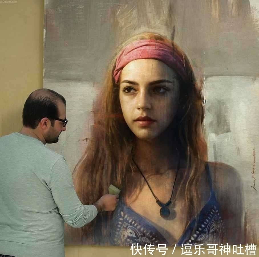 绘画本!想不到蜡笔头也能画出如此惊艳的作品——叙利亚画家汉拿的肖像画