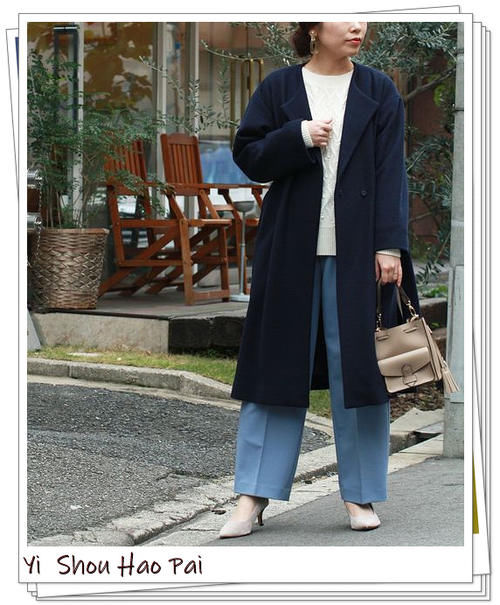  外套|适合40岁女人的无领大衣外套搭配示例！显简洁提气质