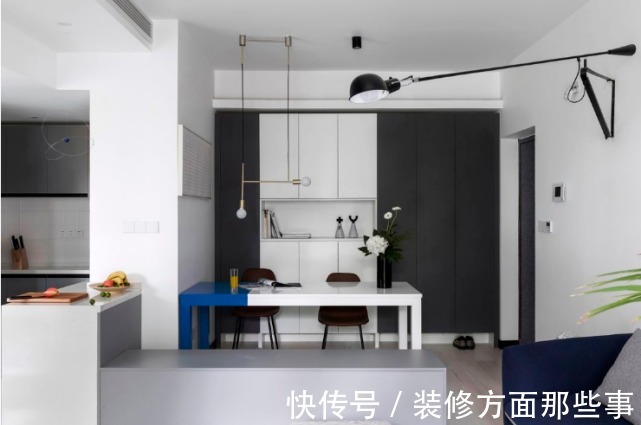 客厅|96平北欧三居室,吧台将餐厅与厨房连接起来