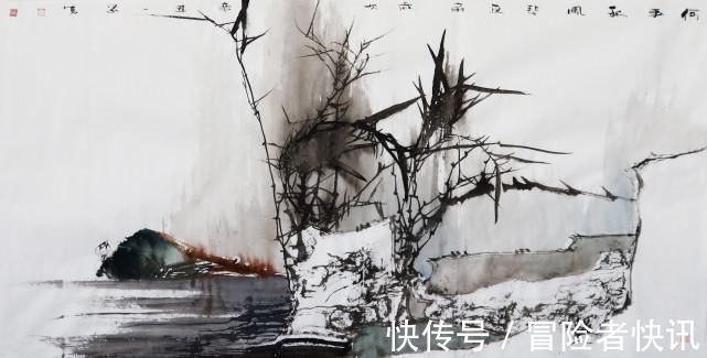 爱竹@鉴赏:韦智杰原创作品《竹石图》,笔力遒劲,意蕴悠长