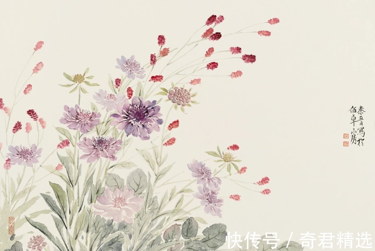 花卉$「津门网」用没骨法绘制花卉,这极其考验画家对笔墨色彩的把控