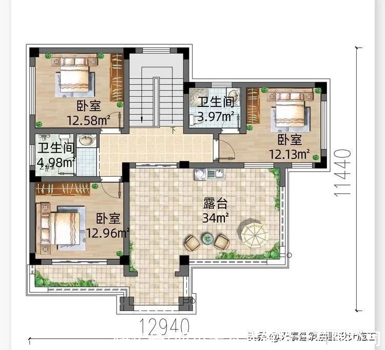卫生间|四川泸州二层乡村别墅 带大露台设计 农村建小洋房别墅施工图纸