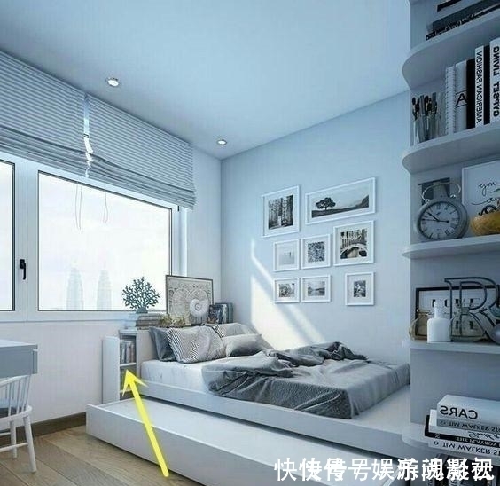 窗帘|床头不得已靠窗,一招化解:加一字形20cm宽矮台面,也当床头柜用