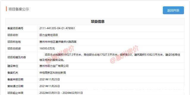 田力宝|仲恺全新商住项目备案!规划5栋楼,预计明年3月动工!