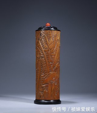 黄木雕$民国黄木雕·芭蕉纹香薰筒