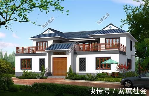 占地|农村二层四合院别墅效果图，带超大院子，在家建一栋养老足矣