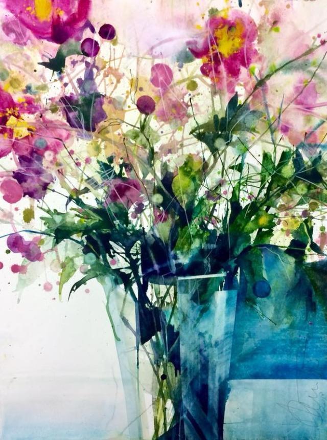 Elke&水彩画家Elke笔下的花花世界浓墨重彩之中隐去了繁花的具象(一)