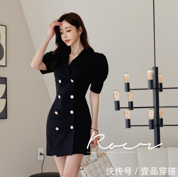 时尚|女神孙允珠高清时尚搭配:黑岩钻石双排扣灯笼玫瑰衬裙