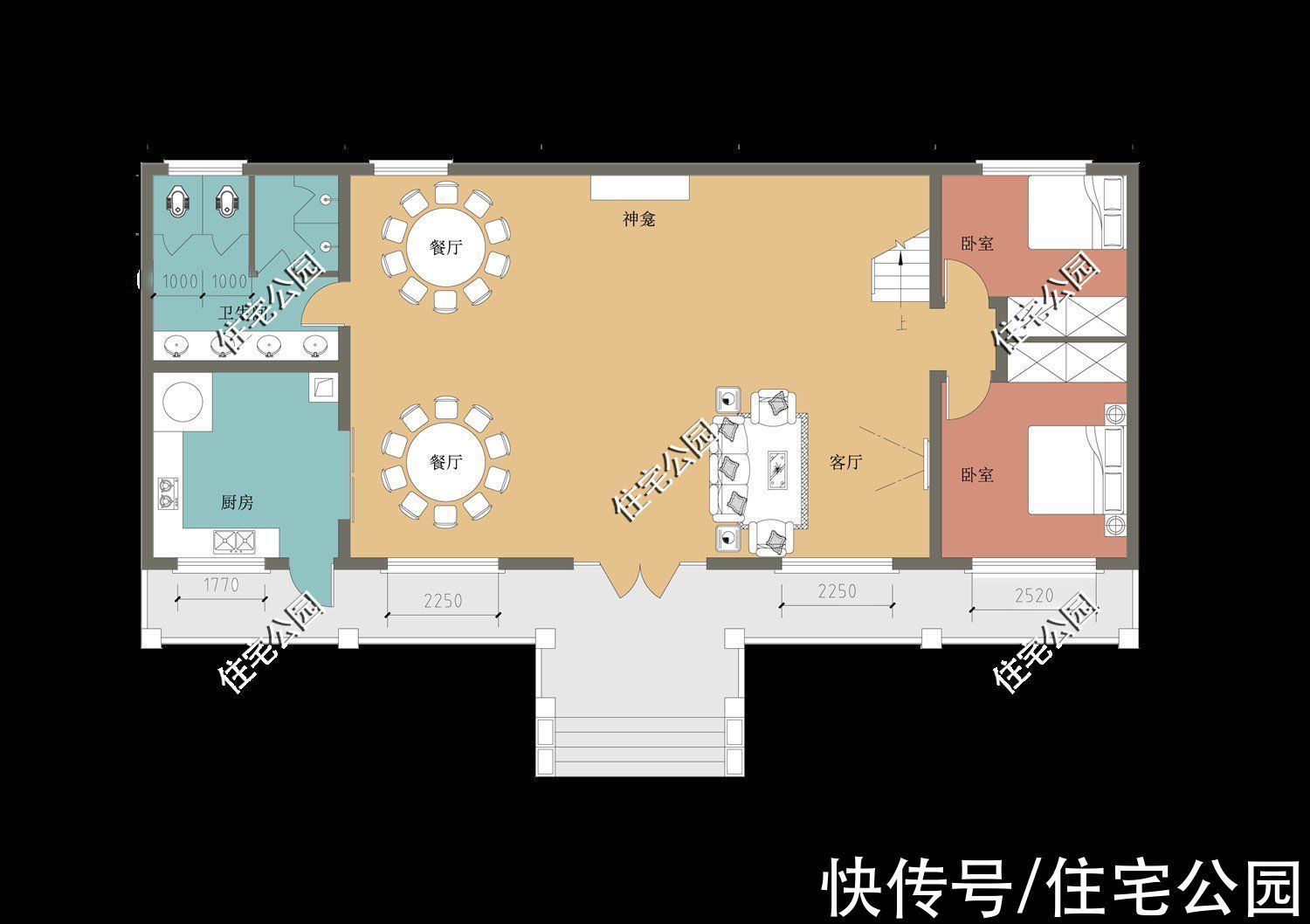 户型|20×8米大面宽农村二层别墅，7间卧室的配置，就算是三代人也够住