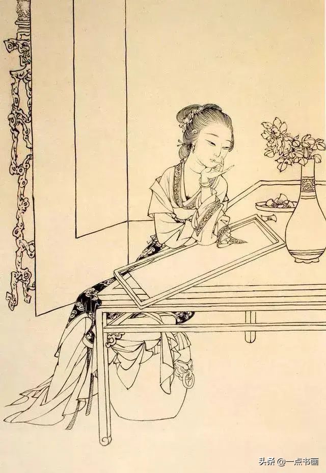 白描！他的白描被评为“当代第一”，画仕女独辟蹊径