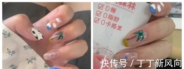 水钻|夏日漫画感透色美甲,色彩搭配很清爽,谁见谁不爱呢!