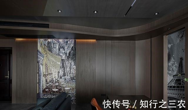 吊顶|139㎡工业风四室,三色拼木饰面+几何吊顶的趣味设计!