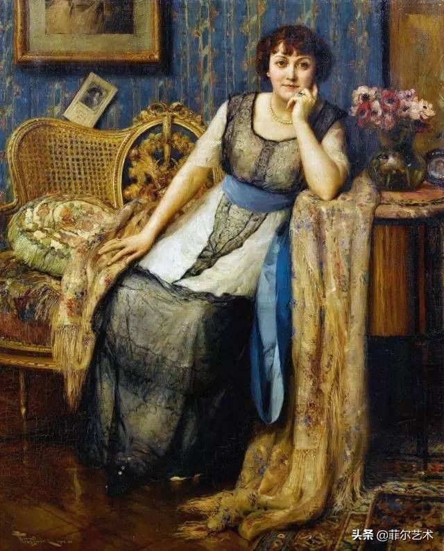 艺术家|艺术家弗尔南·图森特古典油画中的女人，精致高雅，飘逸风流