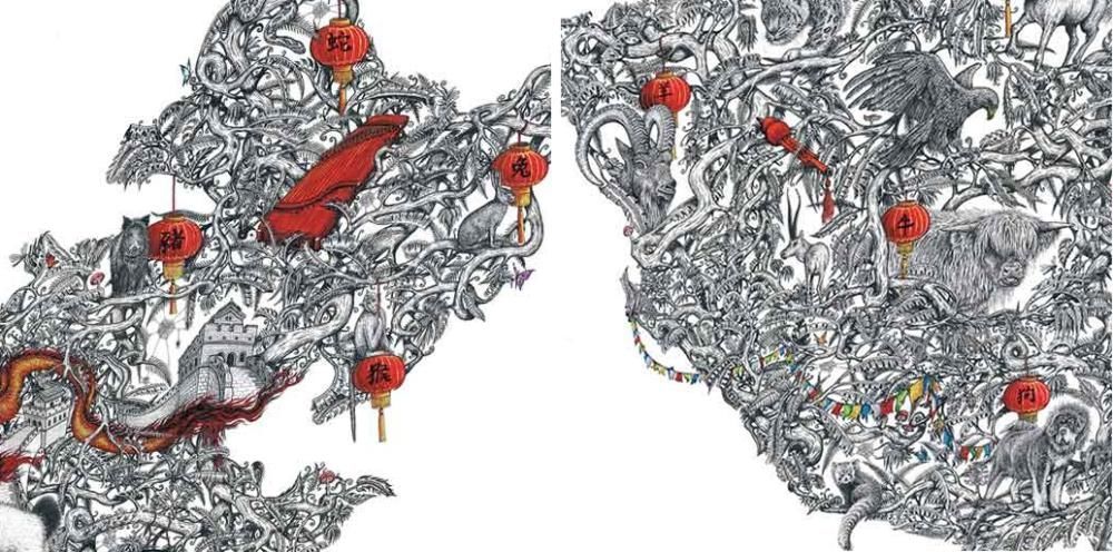 英国小伙用针管笔画出了最美中国地图,独一无二的中国风