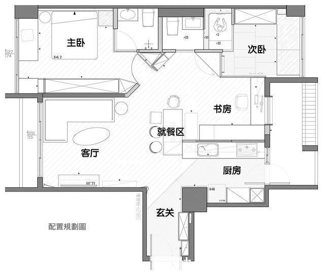 玄关|幸福退休生活!100㎡两人居,巧用45度斜角,打造开阔舒适的小家!