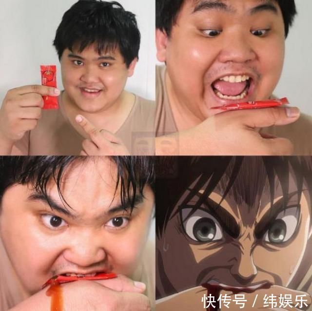 番茄酱|泰国小哥低成本cos,教你用一袋番茄酱cos艾伦,泡泡糖变战锤巨人