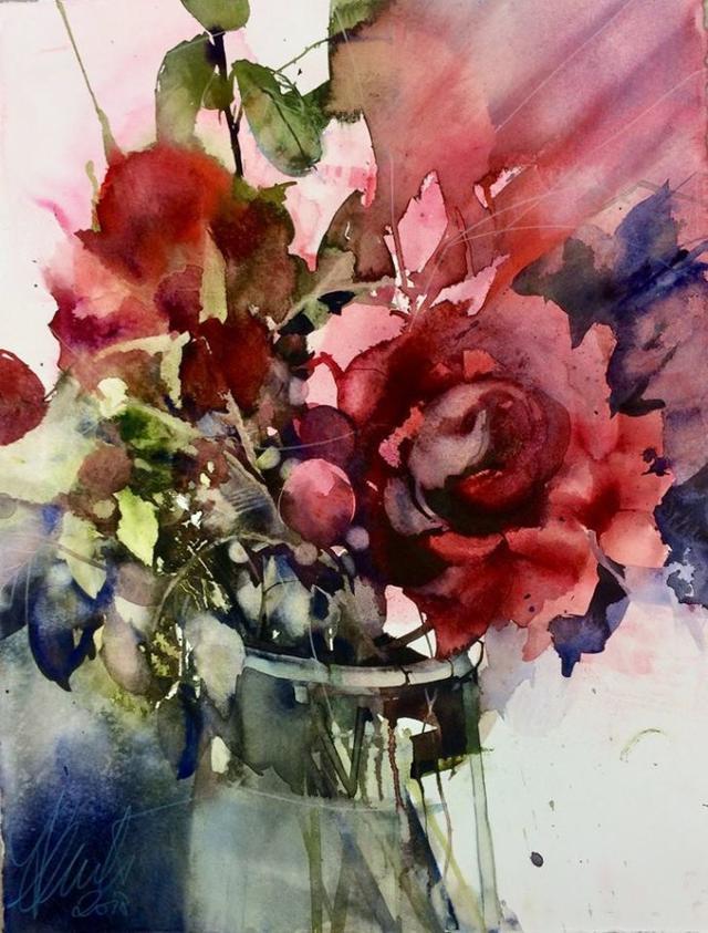 Elke&水彩画家Elke笔下的花花世界浓墨重彩之中隐去了繁花的具象(一)