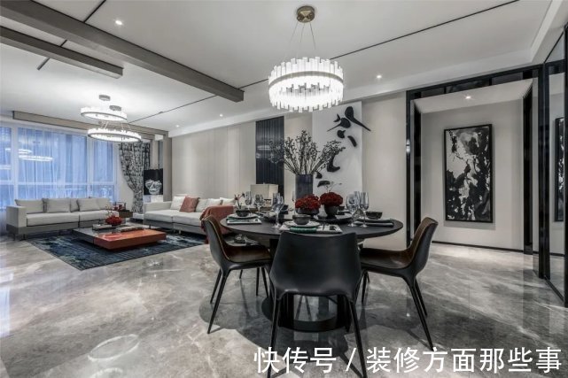 装饰|125㎡现代中式,稳重空间一抹红,点亮空间端庄感!