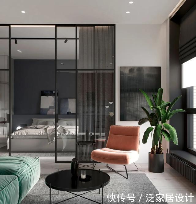客厅|65㎡精致一居室公寓,灰色调高级到爆炸