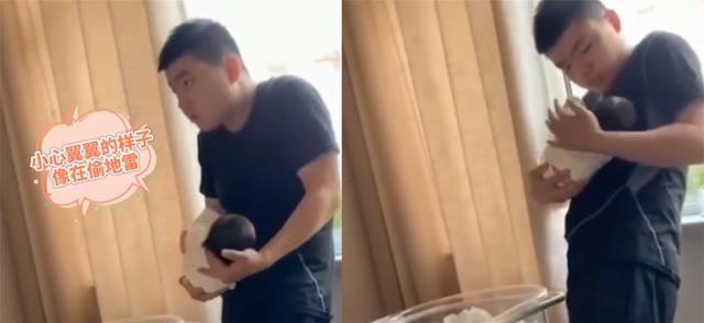 |第一次抱娃有多紧张宝爸们太搞笑，网友小心翼翼的样子像偷瓜