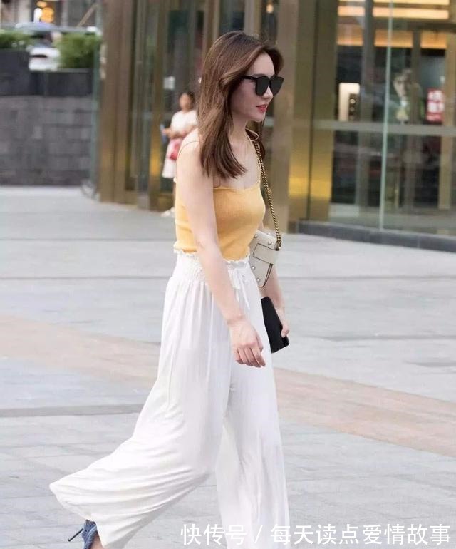 阔腿裤 清爽鲜艳的装扮,吊带针织衫+花边阔腿裤,上班休闲都可以穿!