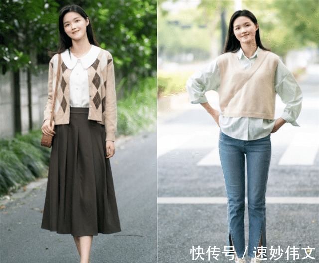 气质 秋天不一定要穿风衣才高级,今年流行“针织衫+衬衫”,气质优雅
