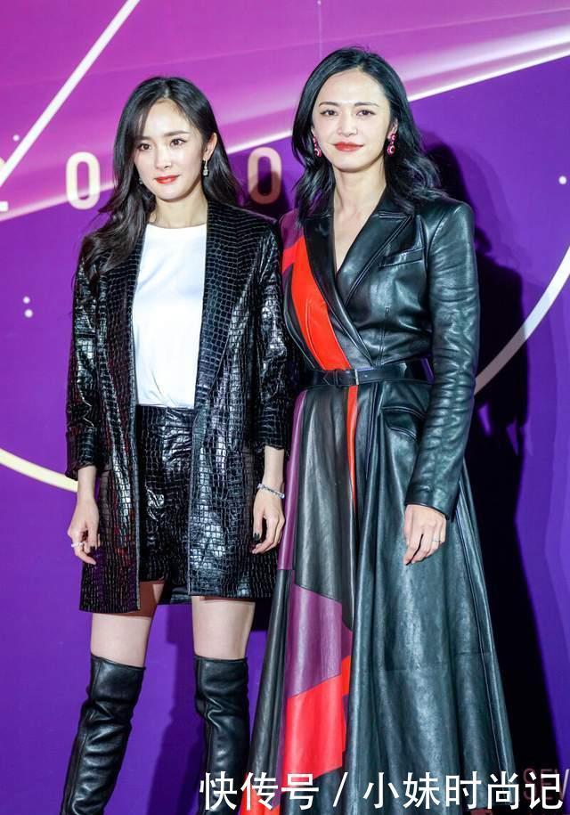 41岁姚晨超会搭，穿黑色皮衣配焦糖色半身裙，真是又美又酷