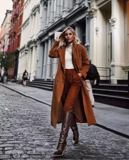 短靴|棕色大衣搭配靴子,时髦显气质,照穿就美!