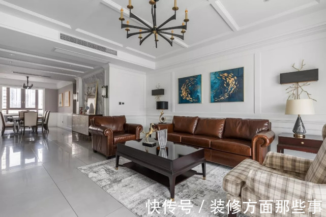 大理石|180平美式四居室,电视墙用大理石简约而不简单很高级