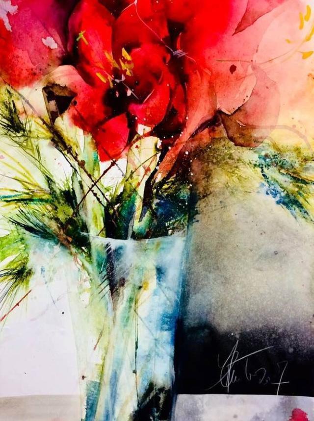 Elke&水彩画家Elke笔下的花花世界浓墨重彩之中隐去了繁花的具象(一)