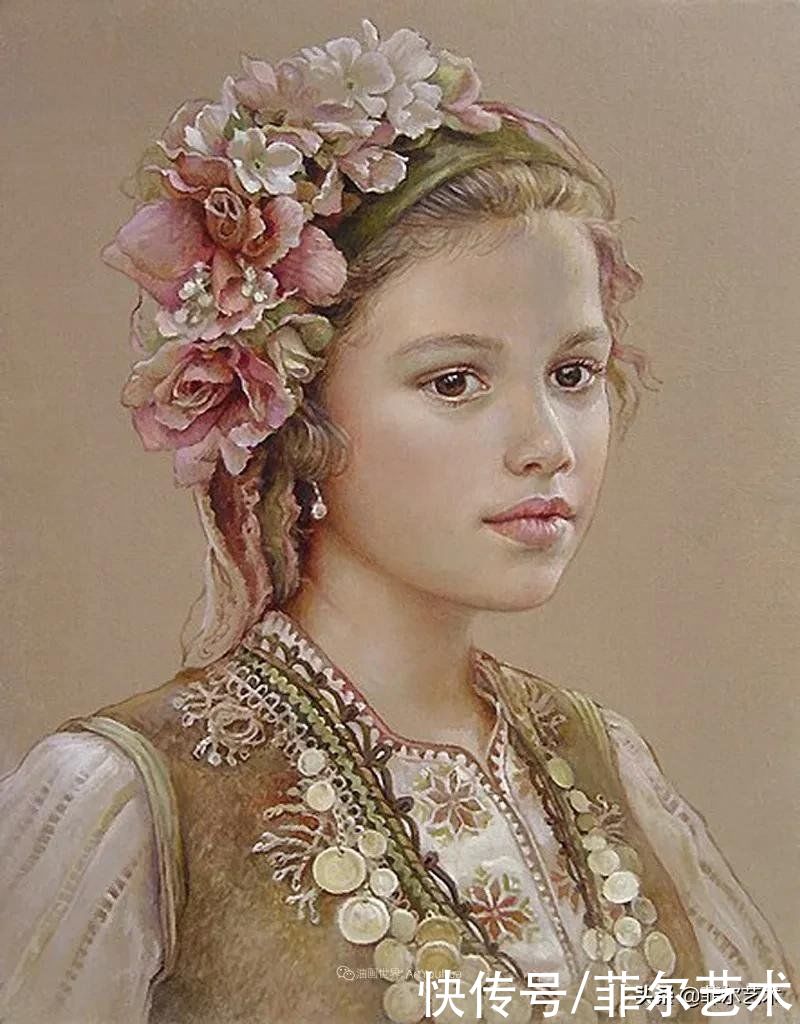 国立|女画家玛丽亚·伊利耶娃画笔下的美丽多彩的女性肖像和精美的花朵