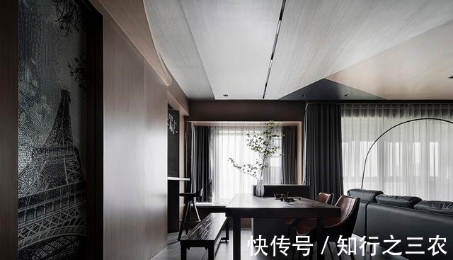 吊顶|139㎡工业风四室,三色拼木饰面+几何吊顶的趣味设计!