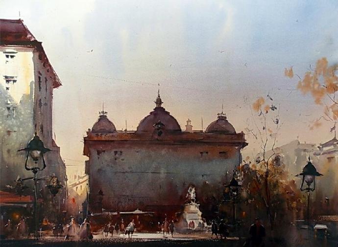 水彩画!水染的建筑与街道,塞尔维亚水彩画大师Dusan Djukaric作品(一)