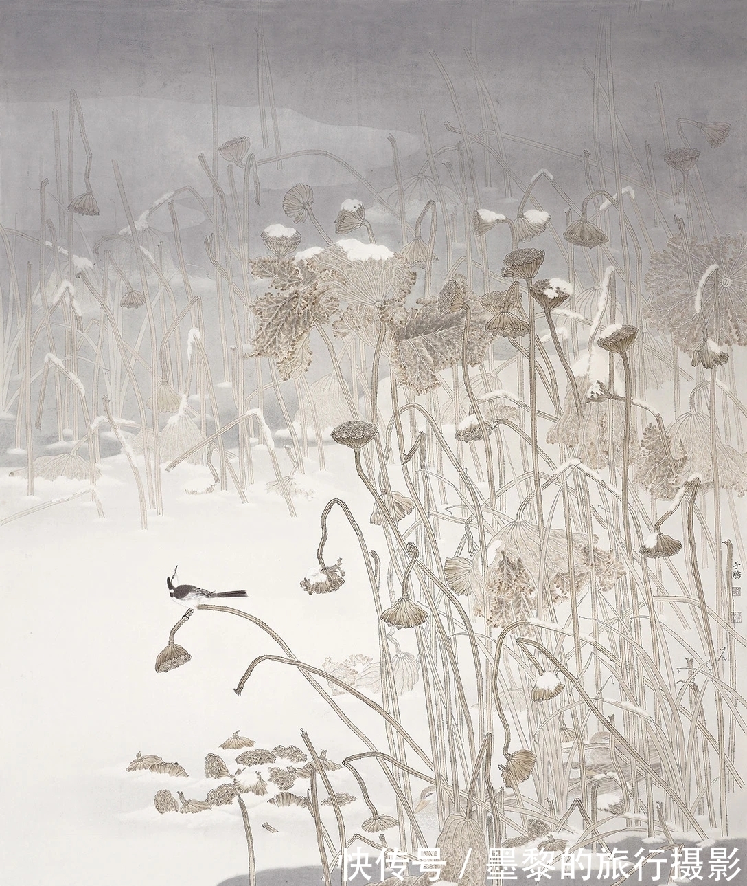 花鸟画|花鸟画｜他爱画残荷，把残荷当成冰清玉洁的丽人