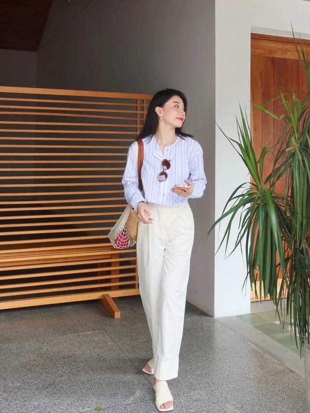 时尚|几个穿衣技巧?条纹衬衫搭配阔腿裤,让你从小白变时尚,舒适洋气