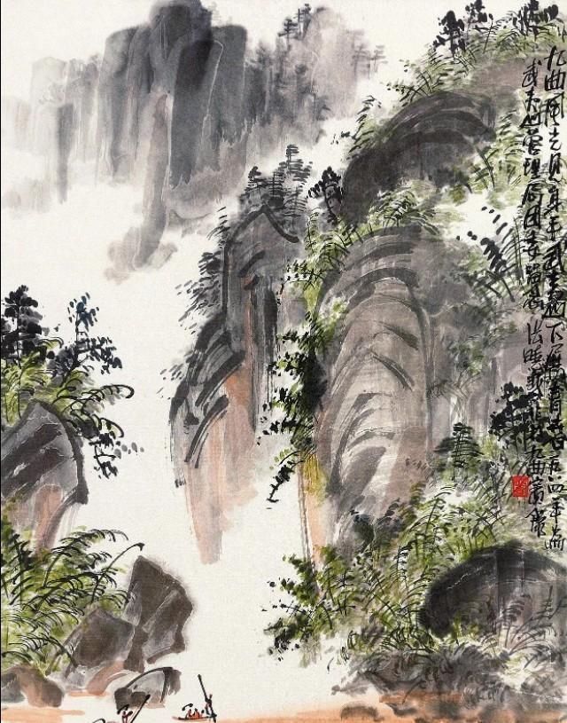 他的山水画——极简的直线为骨,极繁的渲染为体,苍润氤氲