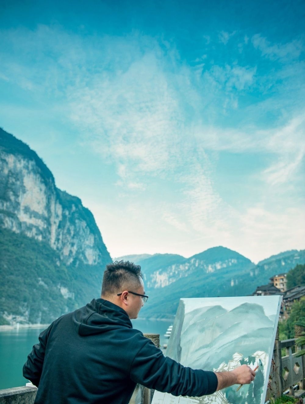 颜料#用画笔颜料定格泼墨山水 龚滩,为何如此被画家钟情