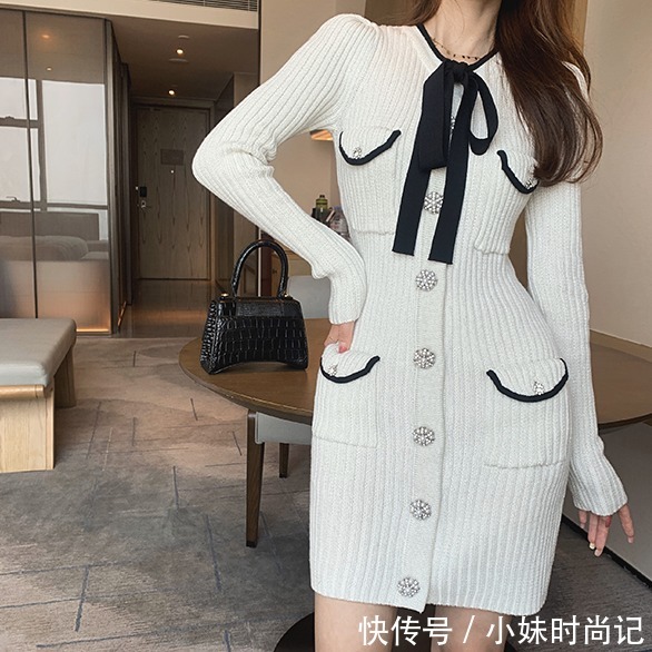 灰白色|清清爽爽的针织裙,灰白色的纱线加上闪光丝的光泽感非常美