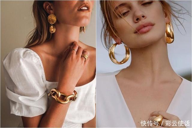 夏季金色饰品搭配小诀窍,圆环戒指、耳环、手链,一扫土豪味!