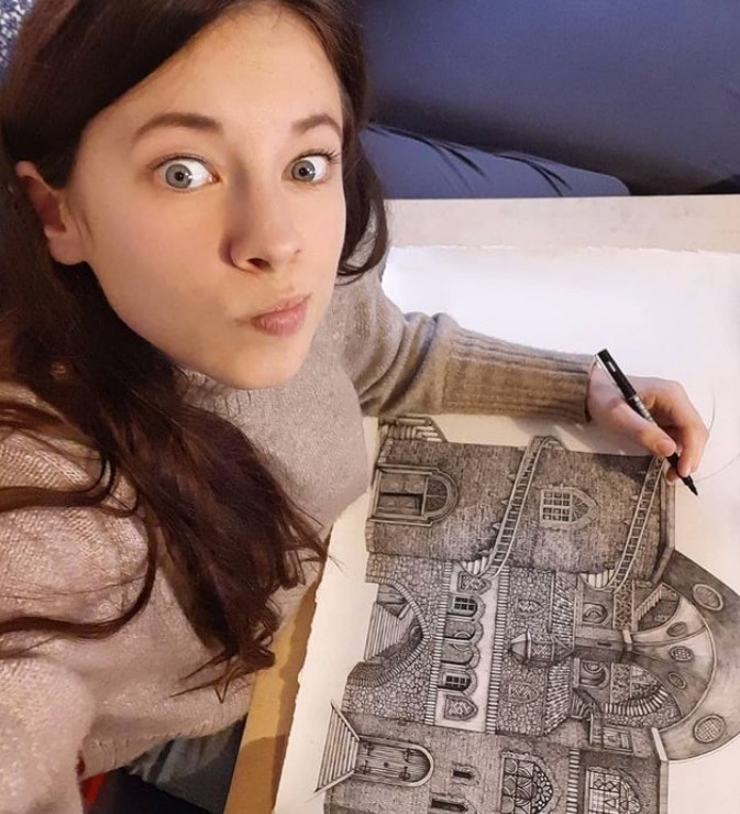 针管笔$全球最抠女画家,用针管笔惊艳世界,这细节和线条让人惊叹不已!