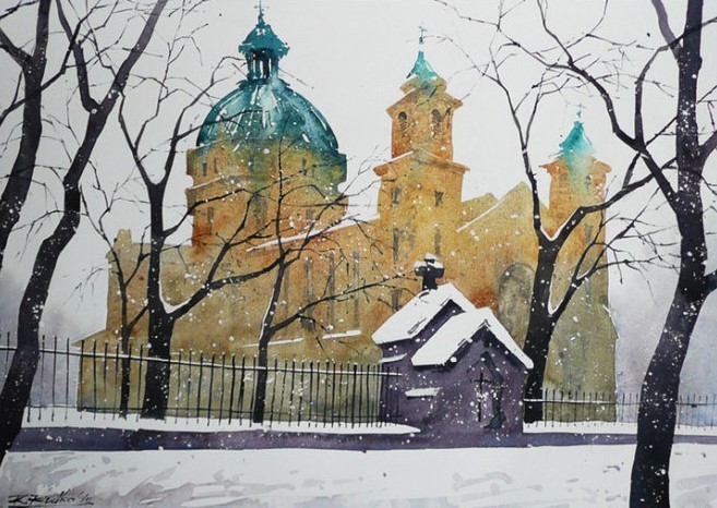 水彩画@波兰水彩画家拉法尔的街市景观画,耐看!