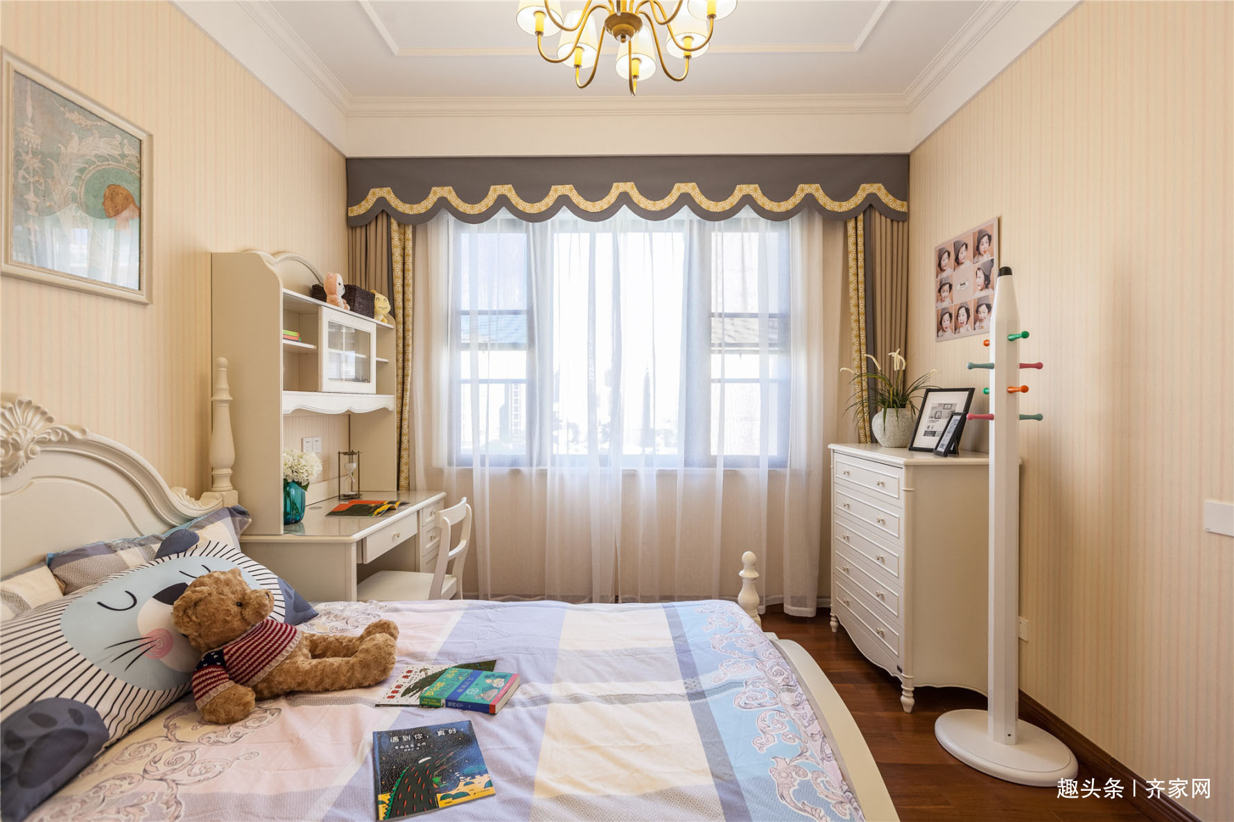 美式|美式风格四居,儿童房采用娴熟的自然分割法,整体和谐温暖!