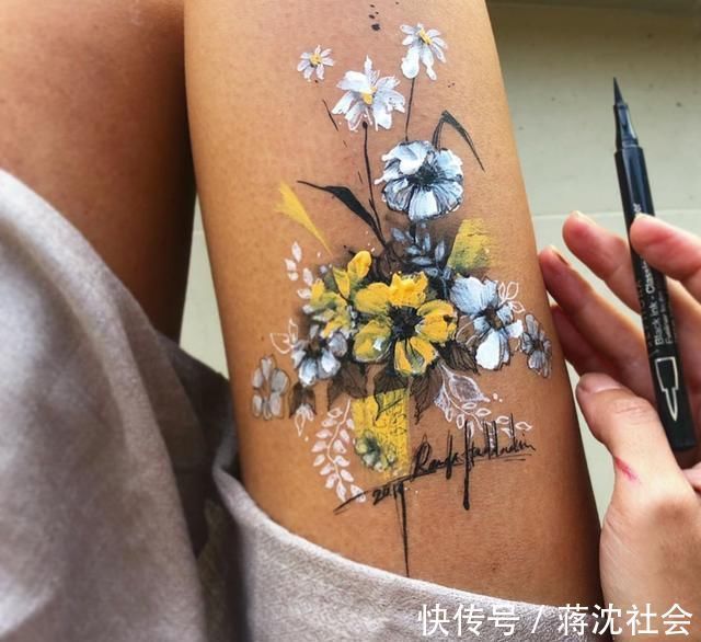 颜料|迪拜90后美女画家,以大腿为画布写生,网友:艺术流氓